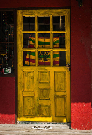 Yellow door with green